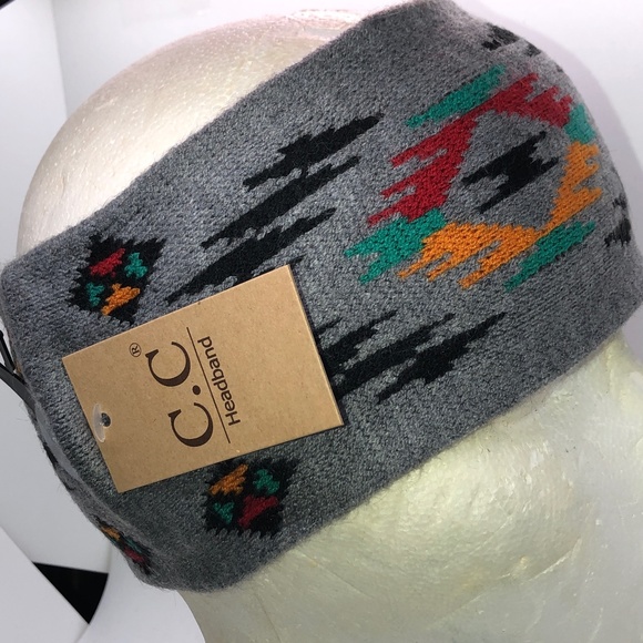 LIGHT GREY Southwestern Aztec Print Winter Ear Warmers Knit Headbands HeadWrap - Picture 4 of 8